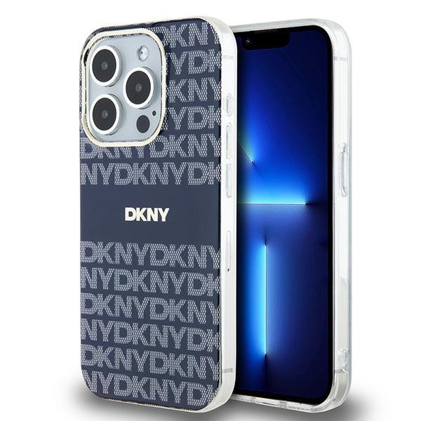Чехол DKNY PC/TPU Repeat texture Tonal stripe Hard Blue (MagSafe) для iPhone 15 Pro, синий