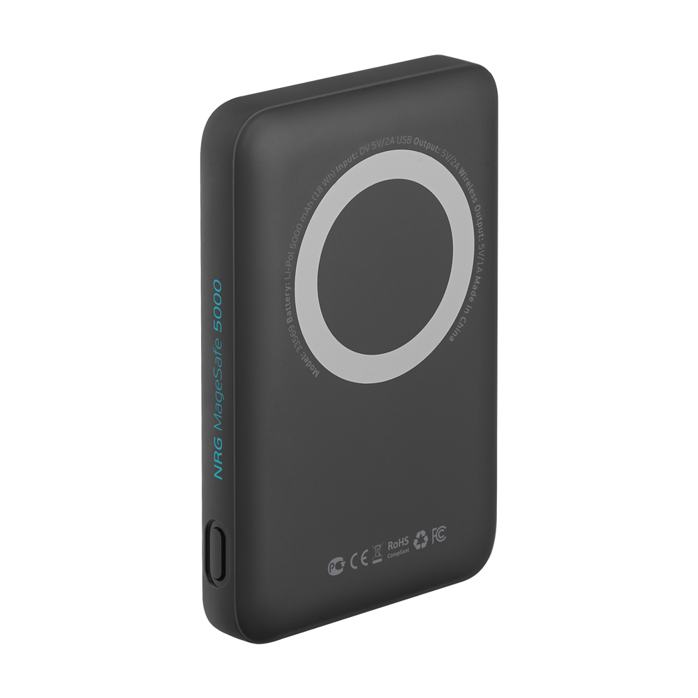 Внешний АКБ NRG MageSafe 5000 mAh, 2A, Qi 5W, черный