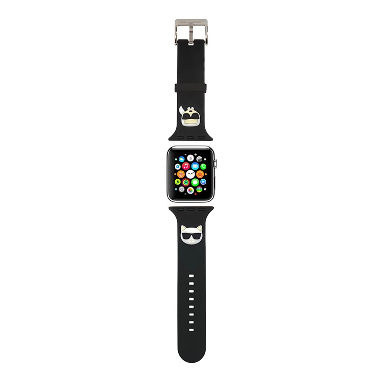Ремешок Karl Lagerfeld Silicone Karl and Choupette heads для Apple Watch 45/44/42 mm, цвет черный (KLAWLSLCKK)