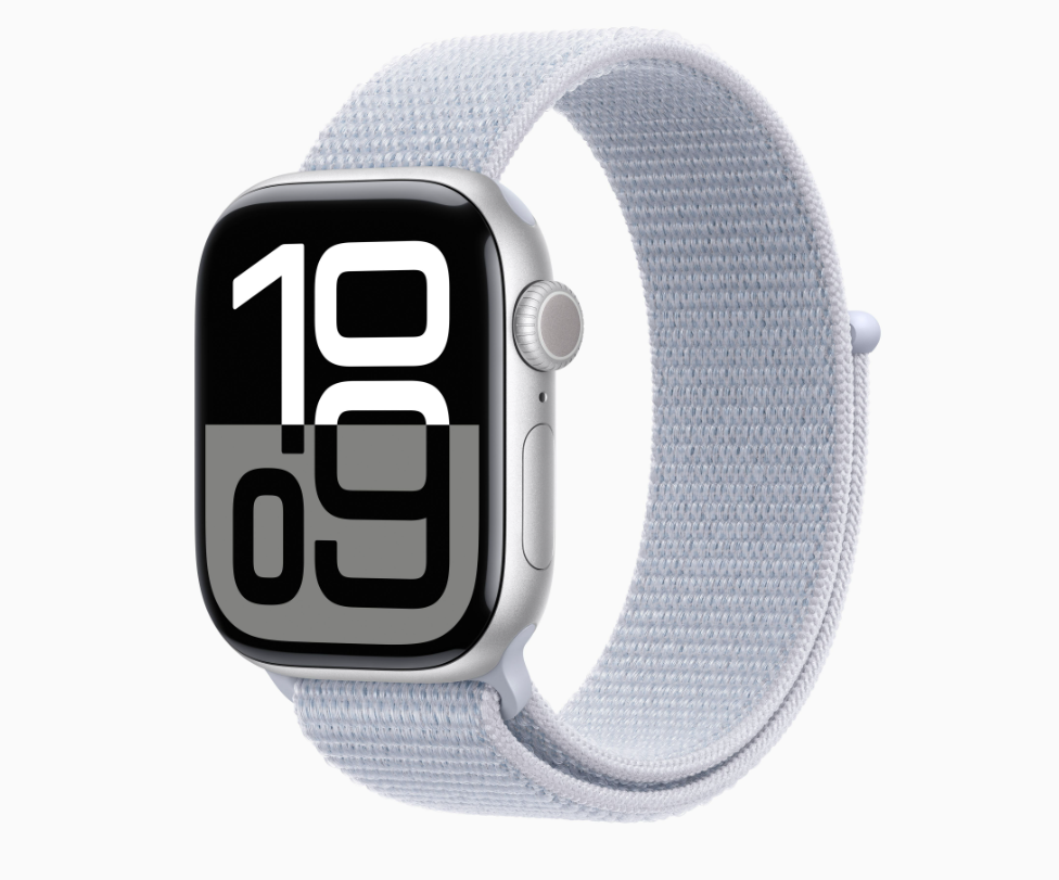 Apple Watch Series 10, 42 мм корпус из алюминия цвета «Silver», ремешок Sport Loop цвета «Blue Cloud»