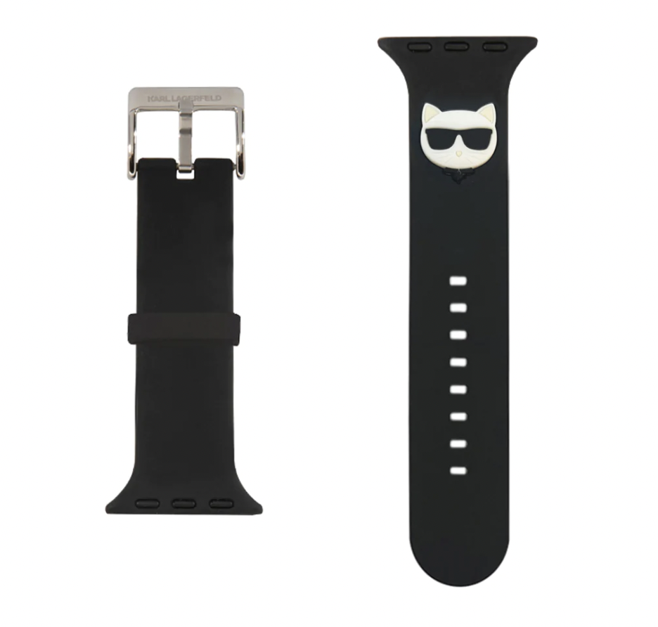 Ремешок Karl Lagerfeld Silicone Choupette head Black для Apple Watch 41/40/38 mm, цвет черный (KLAWMSLCK)