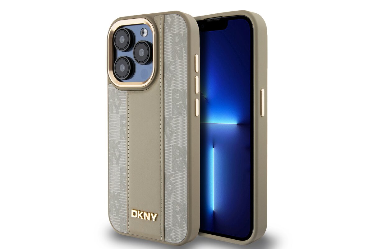 Чехол DKNY PU Checkered Metal logo Hard Beige (MagSafe) для iPhone 15 Pro Max, бежевый