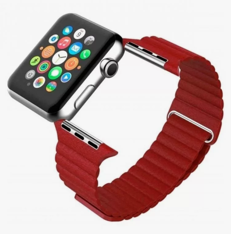 Ремешок кожаный блочный для Apple Watch 38/40/41mm, красный