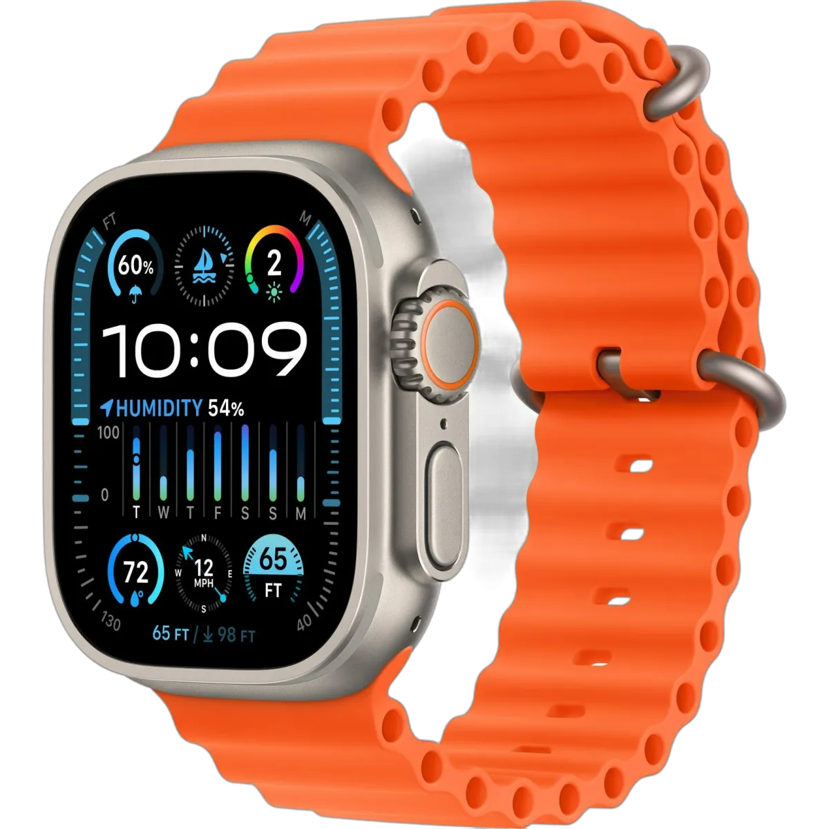 Apple Watch Ultra 2 49 мм корпус из титана ремешок Ocean Band оранжевого цвета