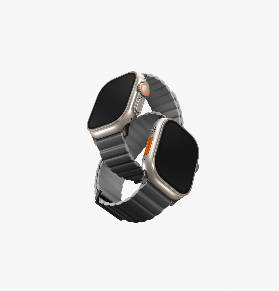Силиконовый ремень Uniq Revix reversible Magnetic для Apple Watch 49/45/44/42mm, угольный c серым (45MM-REVPCHRAGRY)