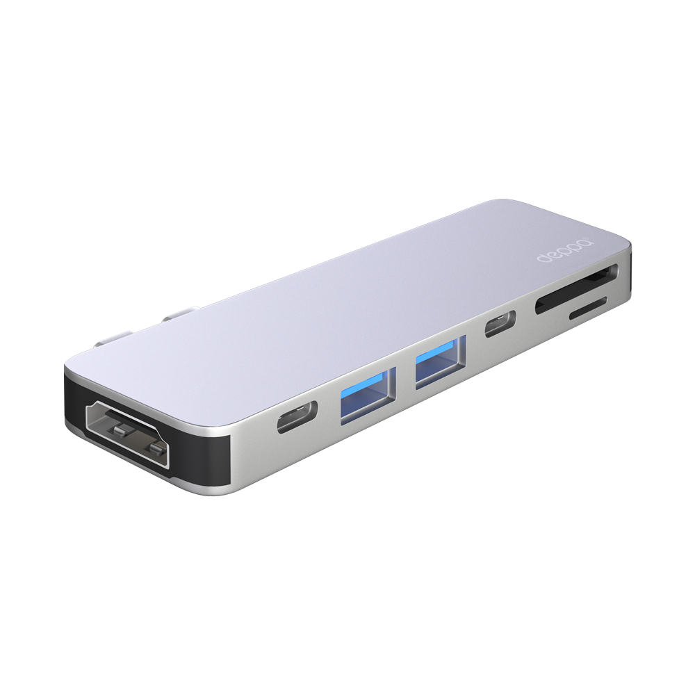Адаптер-хаб Deppa USB-C адаптер для MacBook 7-в-1, серебро (73122)