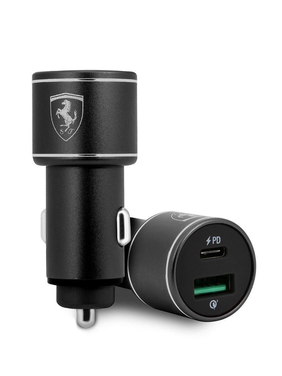 Авто ЗУ Ferrari Dual port 36W (USB-C PD18 +USB QC3.0 18W) Aluminium Black (FEOCCALBK)