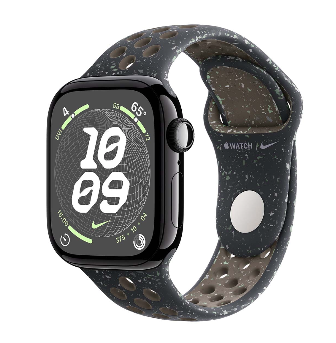 Apple Watch Series 10, 42 мм корпус из алюминия цвета «Jet Black», ремешок Nike Sport Band размера S/M цвета «Midnight Sky»