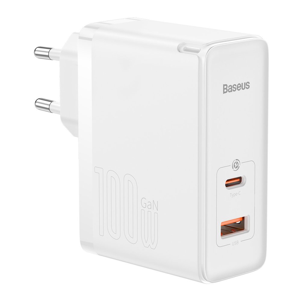 Сетевое зарядное устройство Baseus GaN5 Pro Fast Charger C+U 100W EU с кабелем Type-C - Type-C 100W(20V/5A) 1m Белый (CCGP090202)
