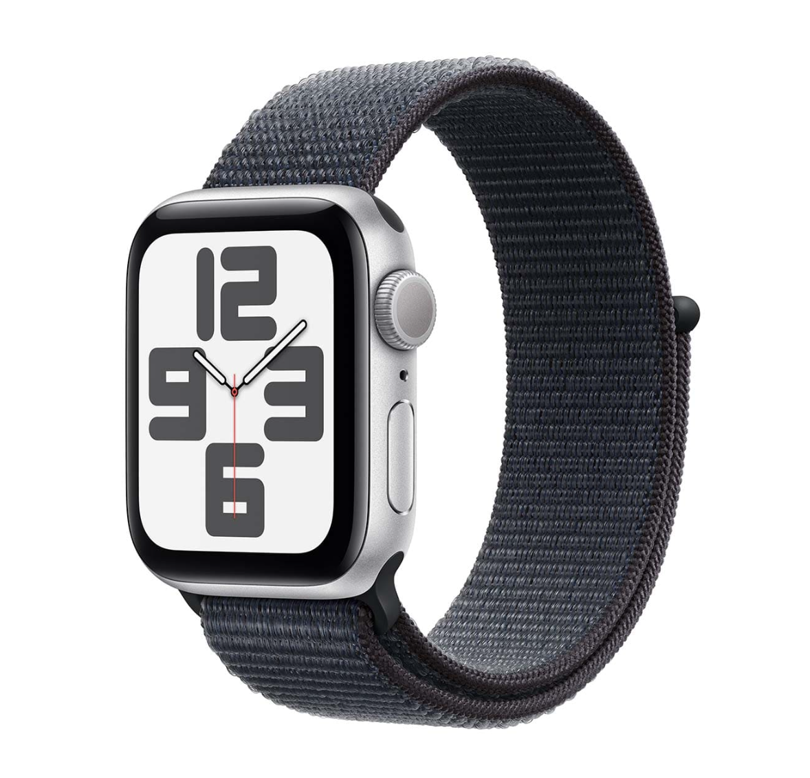 Apple Watch SE (2024), 40 мм корпус из алюминия цвета «Silver», ремешок Sport Loop цвета «Ink»