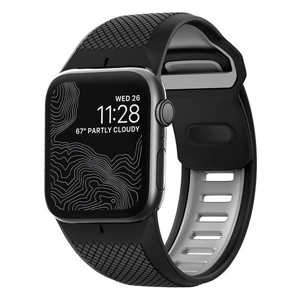 Ремешок силиконовый Nomad Sport для Apple Watch 42/44/45 мм, черно-серый