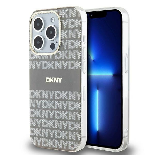 Чехол DKNY PC/TPU Repeat texture Tonal stripe Hard Beige (MagSafe) для iPhone 15 Pro, бежевый