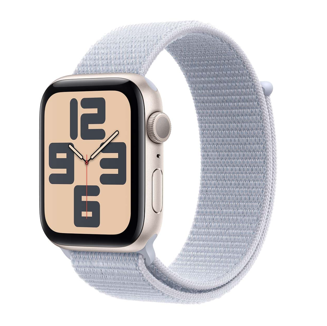 Apple Watch SE (2024), 44 мм корпус из алюминия цвета «Starlight», ремешок Sport Loop цвета «Blue Cloud»