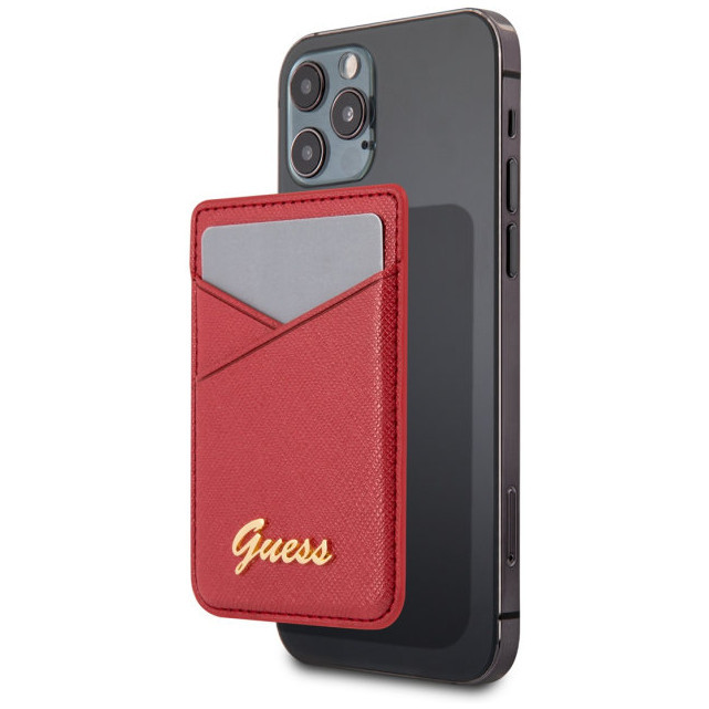 Магнитный картхолдер CG Mobile Guess Wallet Cardslot Magsafe Saffiano Script logo, цвет Красный (GUWMSSASLRE)