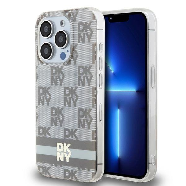 Чехол DKNY PC/TPU Checkered Printed stripes Hard Beige (MagSafe) для iPhone 15 Pro, бежевый