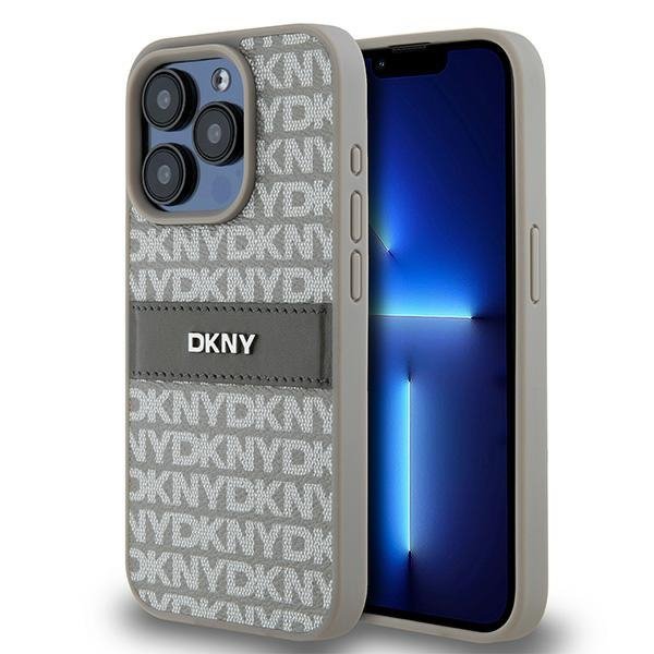 Чехол DKNY PU Repeat texture Tonal stripe Metal logo Hard Beige для iPhone 15 Pro Max, бежевый