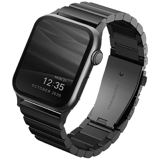 Ремень стальной Uniq Strova Stainless Strap для Apple Watch 45/44/42mm, Black (44MM-STRVBLK)