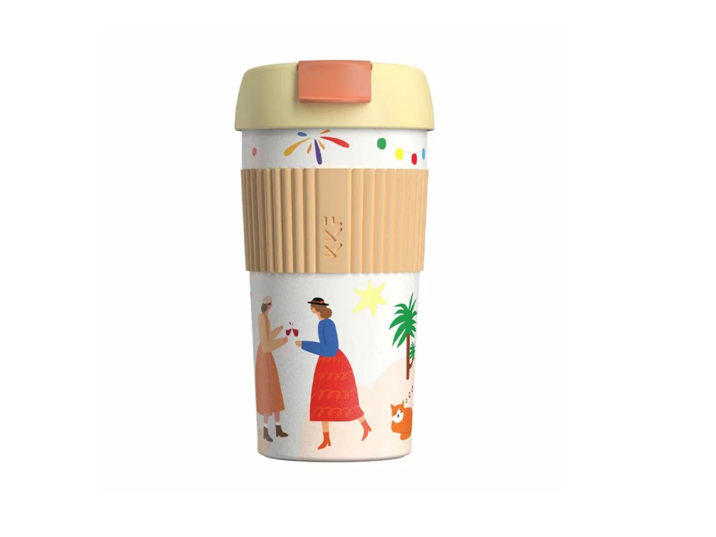 Термостакан-непроливайка Радуга Xiaomi Kiss Fish Rainbow Cartoon (0.49л), оранжевый