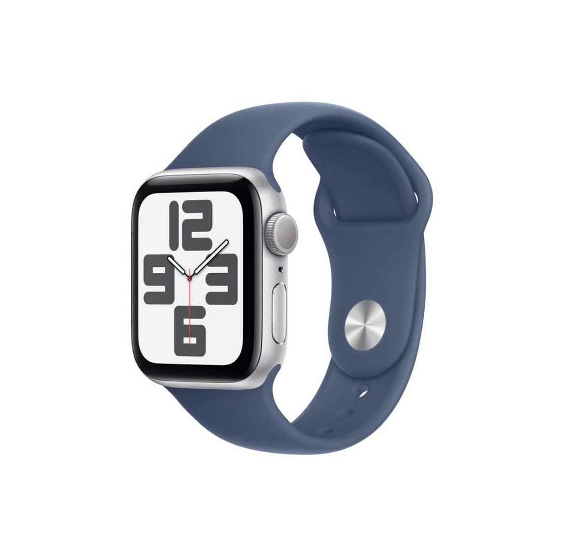 Apple Watch SE (2024), 40 мм корпус из алюминия цвета «Silver», ремешок Sport Band размера S/M цвета «Denim»