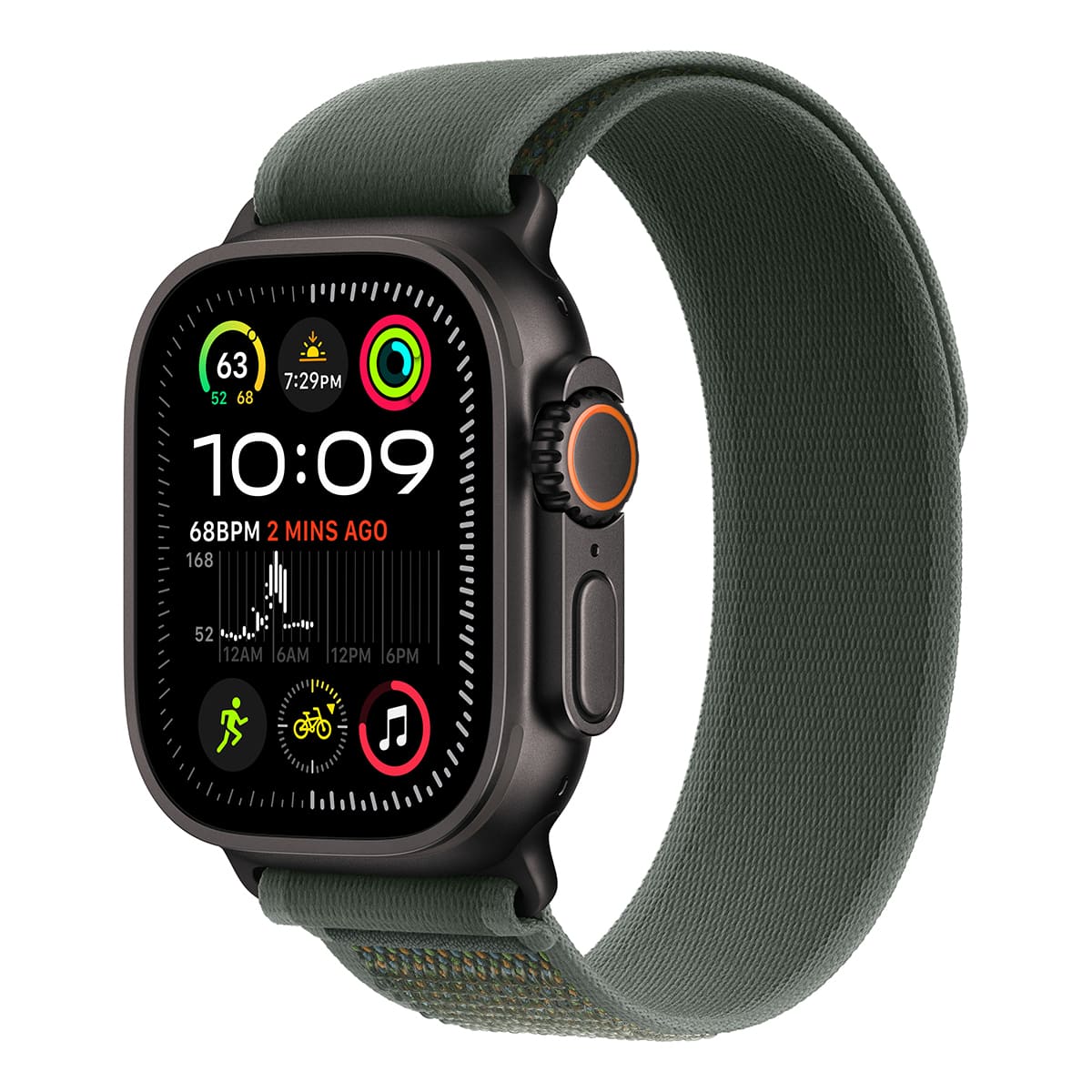 Apple Watch Ultra 2, 49 мм корпус из черного титана + ремешок Trail цвета «Green»