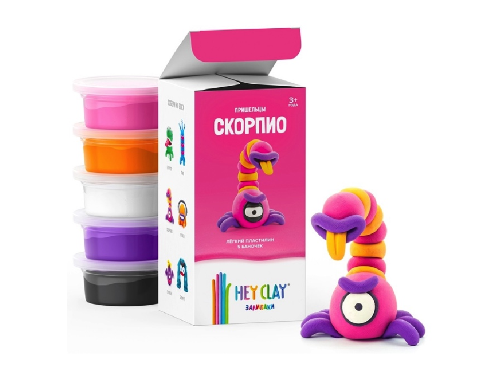 Воздушный пластилин для лепки "HEY CLAY "Залипаки" Скорпио" (набор 5 банок)