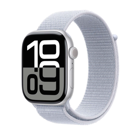 Apple Watch Series 10, 46 мм корпус из алюминия цвета «Silver», ремешок Sport Loop цвета «Blue Cloud»