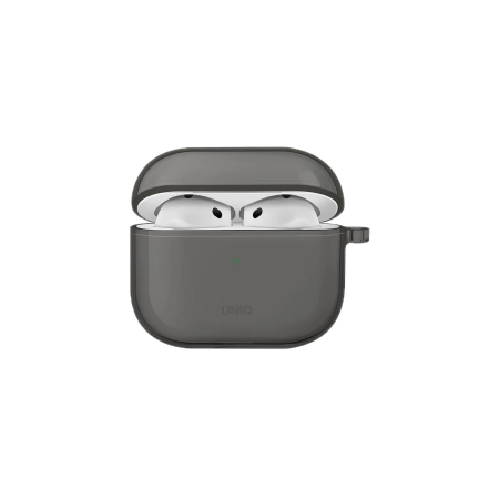 Чехол Uniq Glase TPU case with carabin Smoke Grey для Airpods 4, серый
