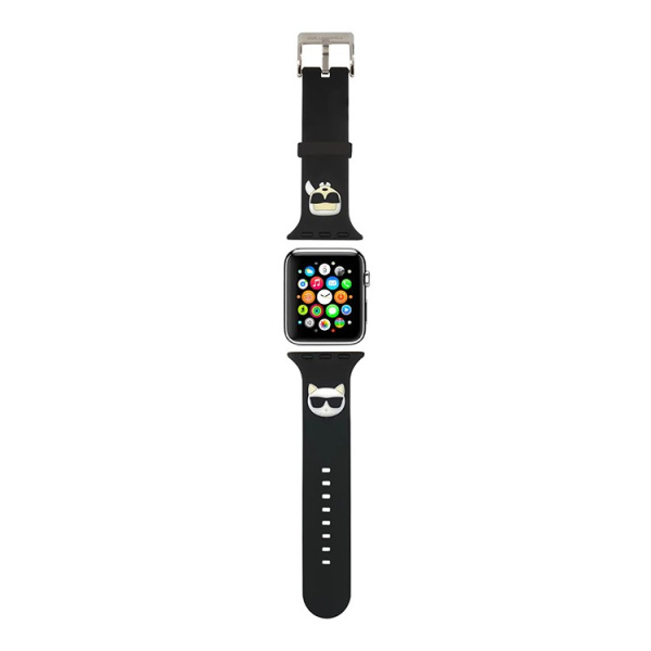 Ремешок Karl Lagerfeld Silicone Karl and Choupette heads для Apple Watch 45/44/42 mm, цвет черный (KLAWLSLCKK)