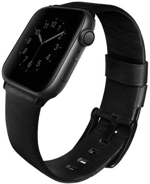 Ремешок кожаный Uniq Mondain Strap Leather для Apple Watch 42/44/45/49 мм, цвет Черный (44MM-MONBLK)