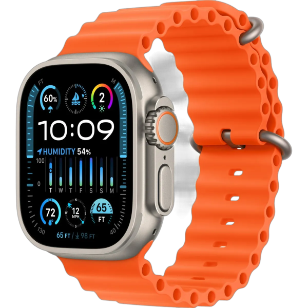 Apple Watch Ultra 2 49 мм корпус из титана ремешок Ocean Band оранжевого цвета