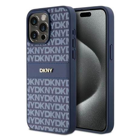 Чехол DKNY PU Repeat texture Tonal stripe Metal logo Hard Blue для iPhone 15 Pro Max, синий