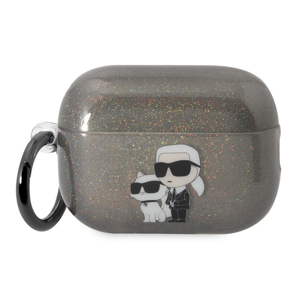Чехол Karl Lagerfeld TPU Glitters with ring NFT Karl & Choupette для Airpods Pro 2 (2022), цвет черный (KLAP2HNKCTGK)