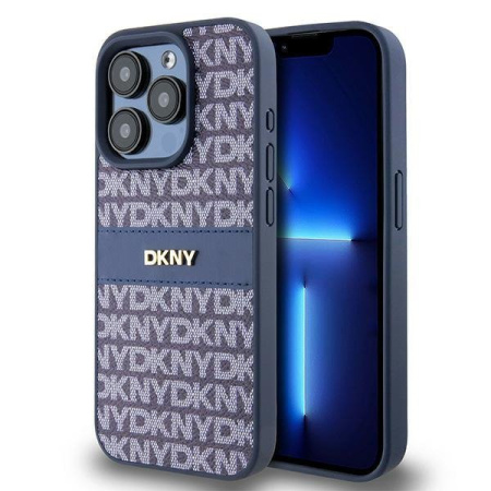 Чехол DKNY PU Repeat texture Tonal stripe Metal logo Hard Blue для iPhone 15 Pro, синий