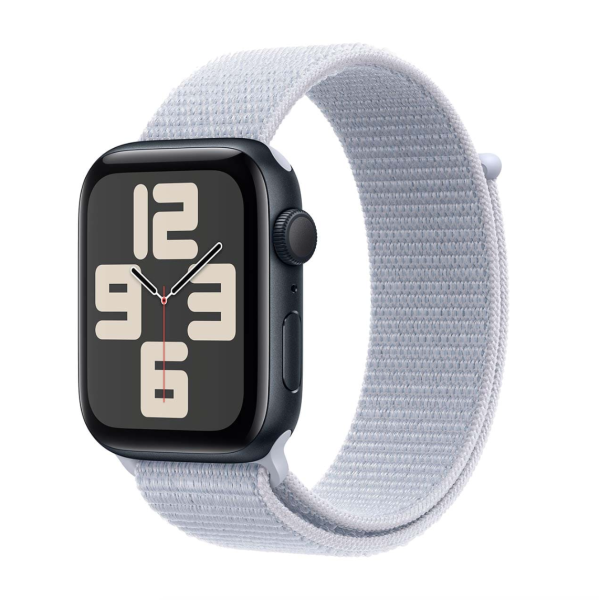 Apple Watch SE (2024), 44 мм корпус из алюминия цвета «Midnight», ремешок Sport Loop цвета «Blue Cloud»
