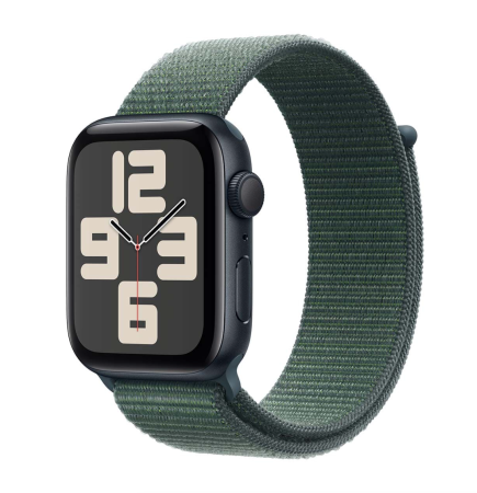 Apple Watch SE (2024), 44 мм корпус из алюминия цвета «Midnight», ремешок Sport Loop цвета «Lake Green»