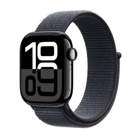 Apple Watch Series 10, 42 мм корпус из алюминия цвета «Jet Black», ремешок Sport Loop цвета «Ink»
