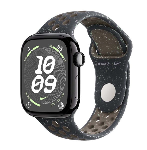 Apple Watch Series 10, 42 мм корпус из алюминия цвета «Jet Black», ремешок Nike Sport Band размера S/M цвета «Midnight Sky»