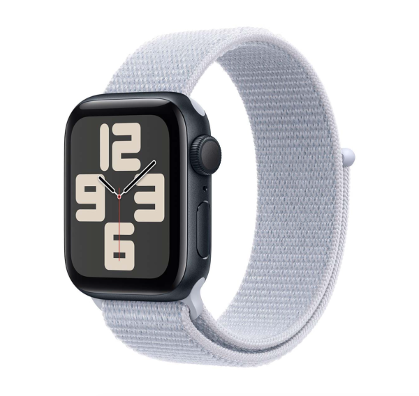 Apple Watch SE (2024), 40 мм корпус из алюминия цвета «Midnight», ремешок Sport Loop цвета «Blue Cloud»