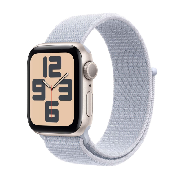 Apple Watch SE (2024), 40 мм корпус из алюминия цвета «Starlight», ремешок Sport Loop цвета «Blue Cloud»