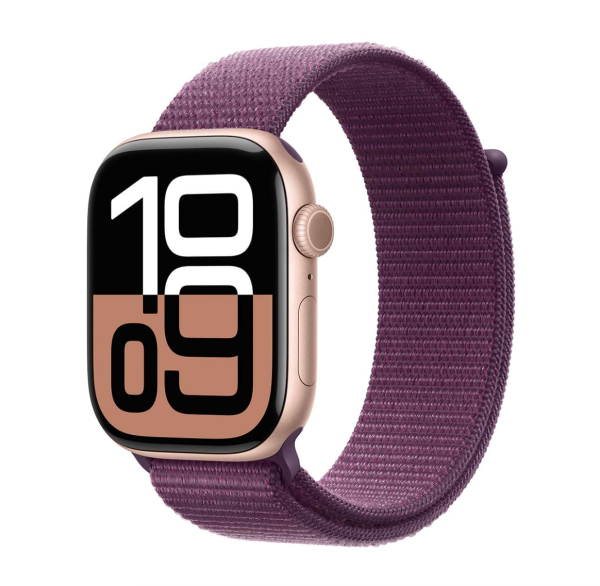 Apple Watch Series 10, 46 мм корпус из алюминия цвета «Rose Gold», ремешок Sport Loop цвета «Plum»