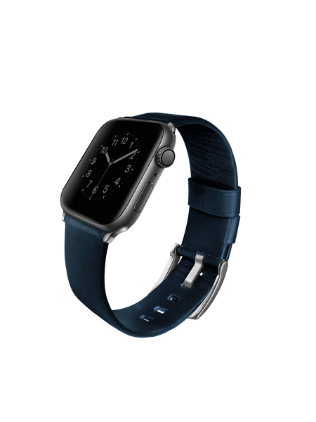 Ремешок кожаный Uniq Mondain Strap Leather для Apple Watch 42/44/45/49 мм, цвет Синий (44MM-MONBLU)