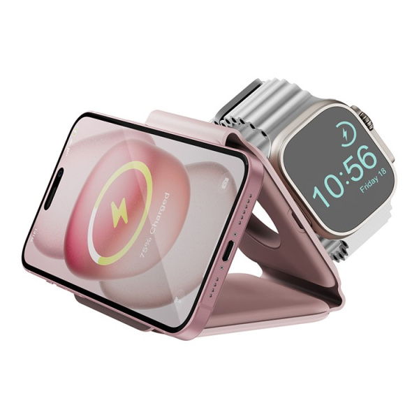 Беспроводное СЗУ EnergEA Bazic GoMag Trio PLUS magnetic wireless foldable 15W Pink