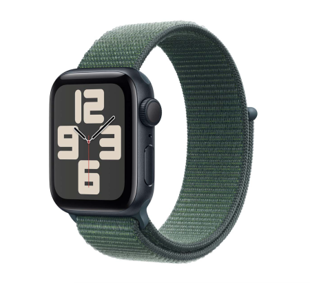 Apple Watch SE (2024), 40 мм корпус из алюминия цвета «Midnight», ремешок Sport Loop цвета «Lake Green»