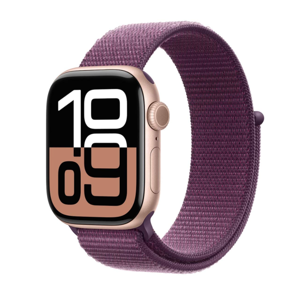 Apple Watch Series 10, 42 мм корпус из алюминия цвета «Rose Gold», ремешок Sport Loop цвета «Plum»
