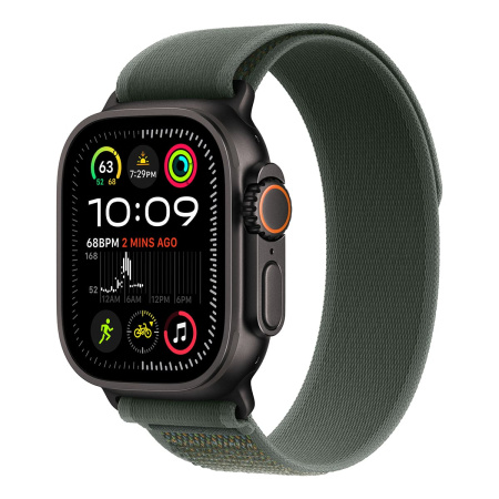 Apple Watch Ultra 2, 49 мм корпус из черного титана + ремешок Trail цвета «Green»