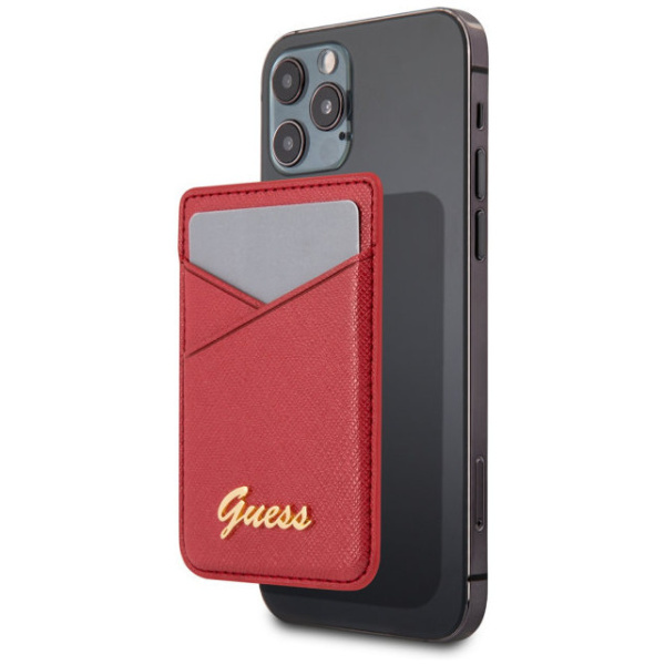 Магнитный картхолдер CG Mobile Guess Wallet Cardslot Magsafe Saffiano Script logo, цвет Красный (GUWMSSASLRE)