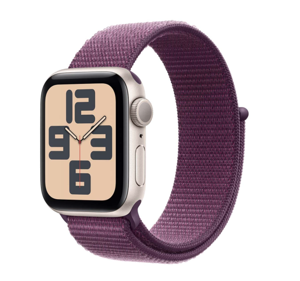 Apple Watch SE (2024), 40 мм корпус из алюминия цвета «Starlight», ремешок Sport Loop цвета «Plum»