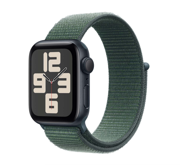 Apple Watch SE (2024), 40 мм корпус из алюминия цвета «Midnight», ремешок Sport Loop цвета «Lake Green»