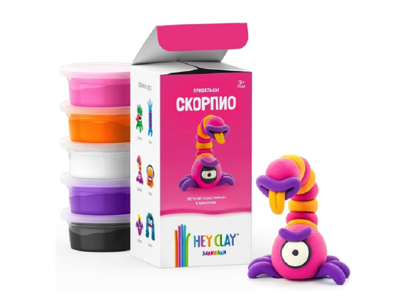 Воздушный пластилин для лепки "HEY CLAY "Залипаки" Скорпио" (набор 5 банок)