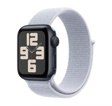 Apple Watch SE (2024), 40 мм корпус из алюминия цвета «Midnight», ремешок Sport Loop цвета «Blue Cloud»